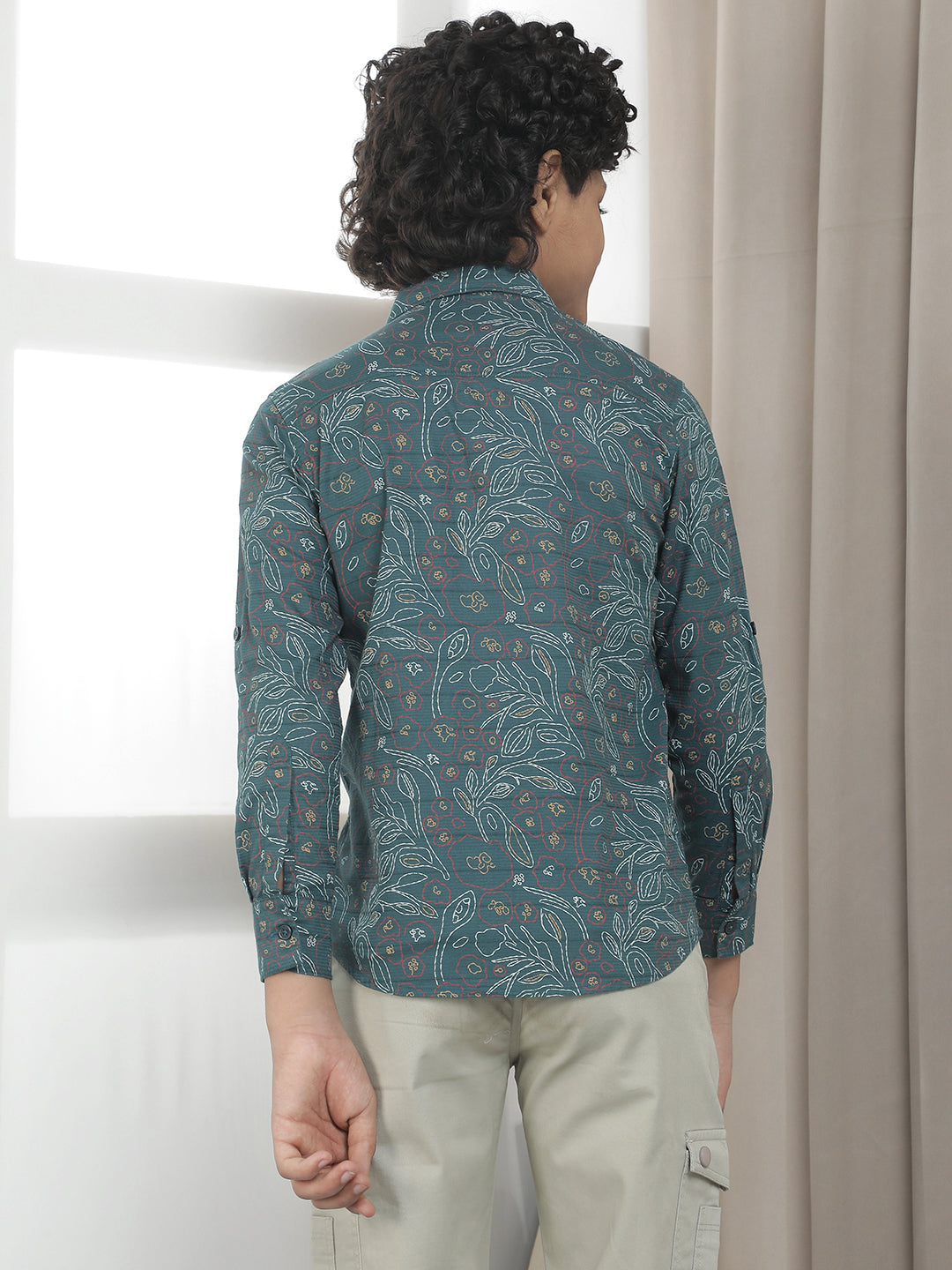 Forest Green 100% Cotton Floral Print Shirt