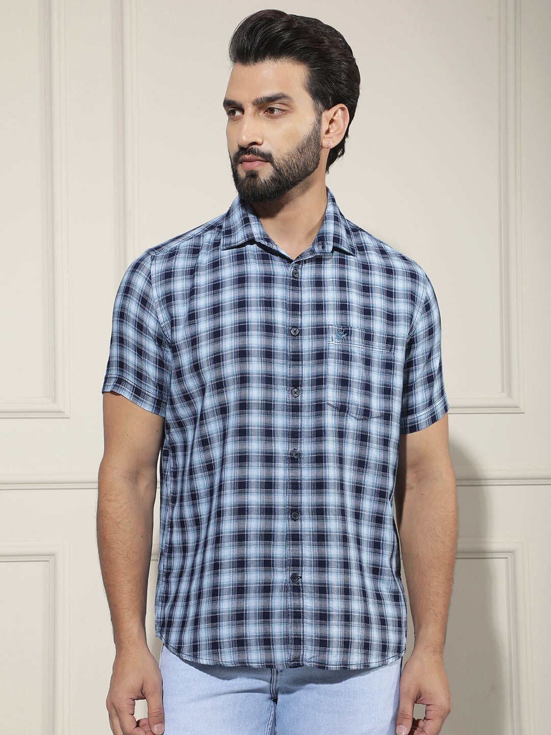 Blue Checked 100% Cotton Shirt