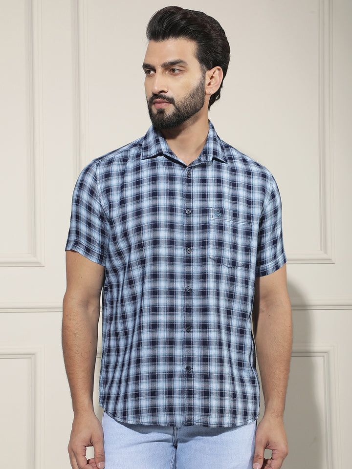 Blue Checked 100% Cotton Shirt