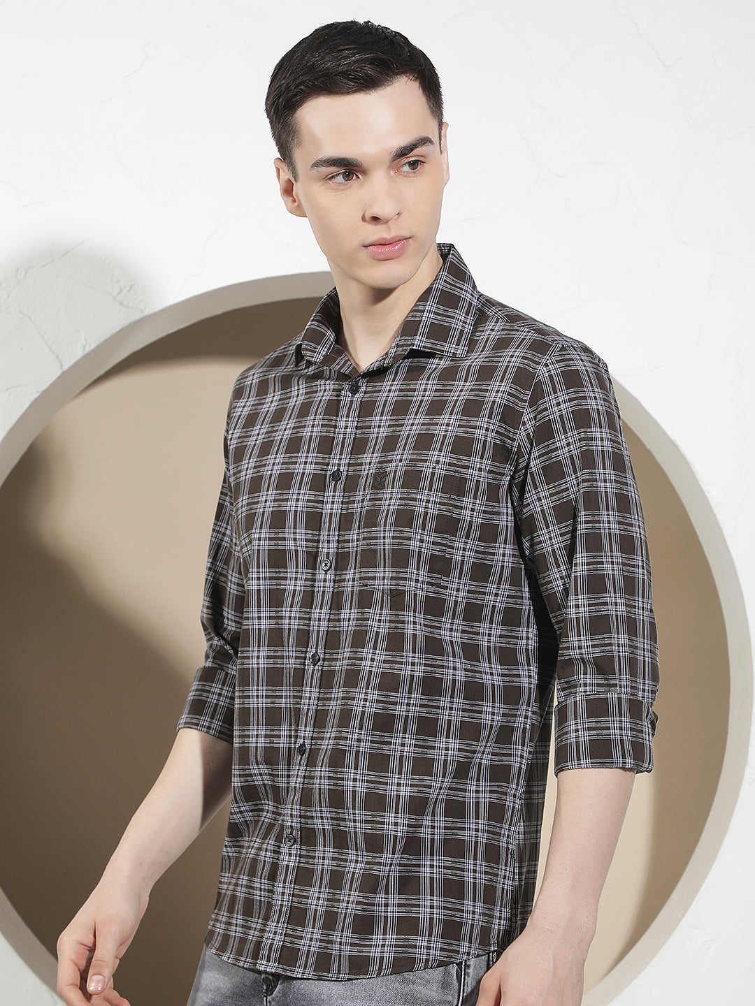 Brown 100% Cotton Checked Shirt