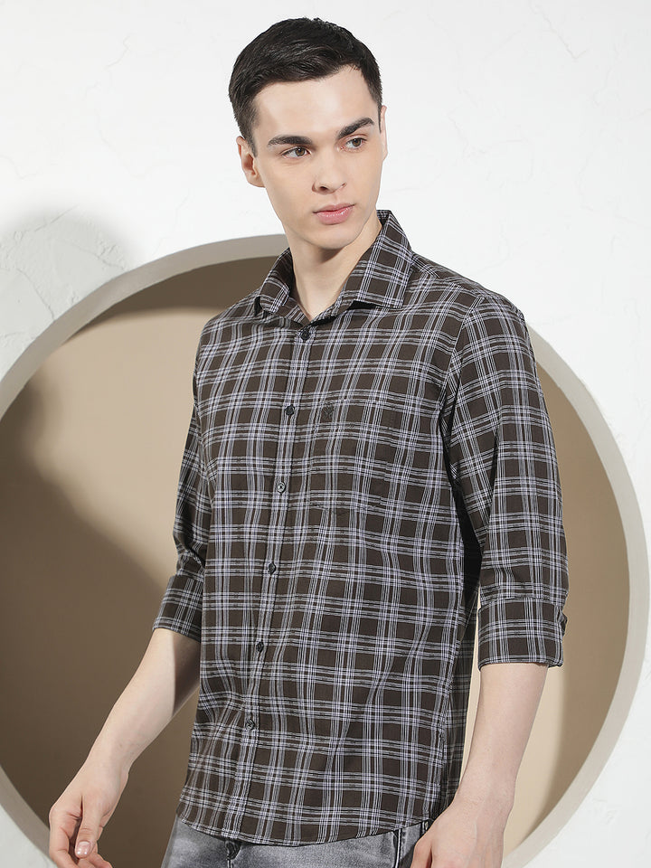 Brown 100% Cotton Checked Shirt