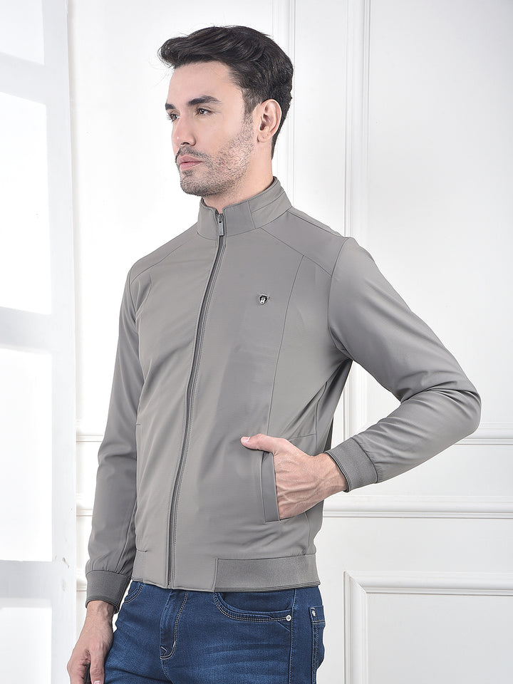 Grey Full-Zip Bomber Jacket