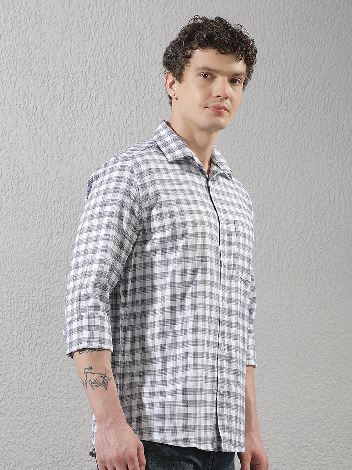 White 100% Cotton Checked Shirt