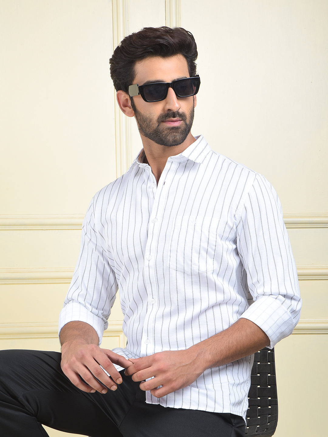 White Vertical Stripes Shirt