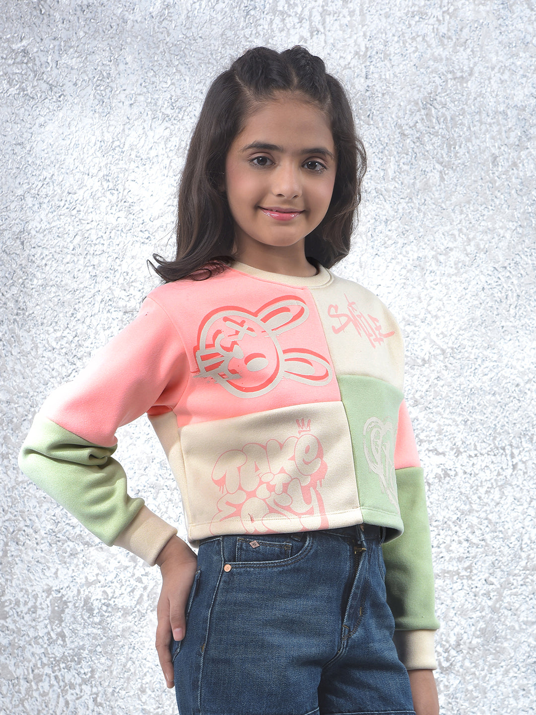 Color-Block Cropped Knitted Sweatshirt-Girls Sweatshirts-Crimsoune Club