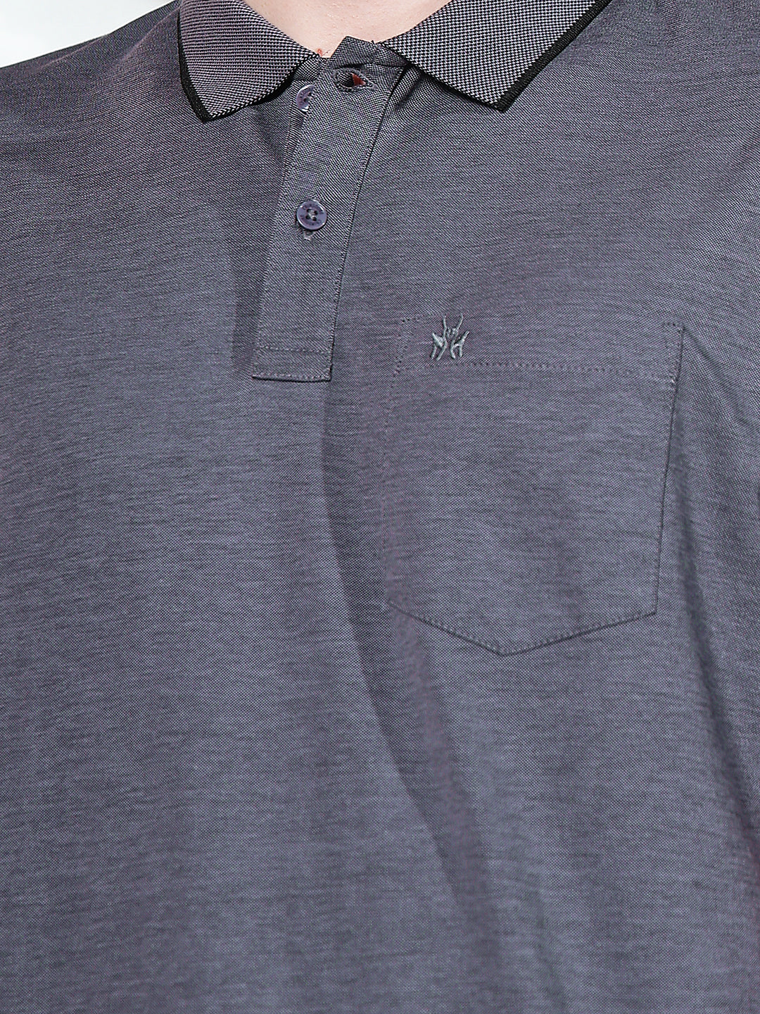 Blue Textured Polo Neck T-Shirt