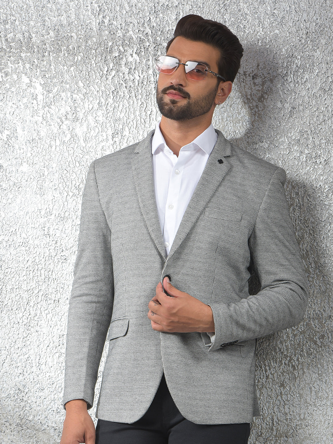 Grey Notched Lapel Modal Single-Breasted Blazer