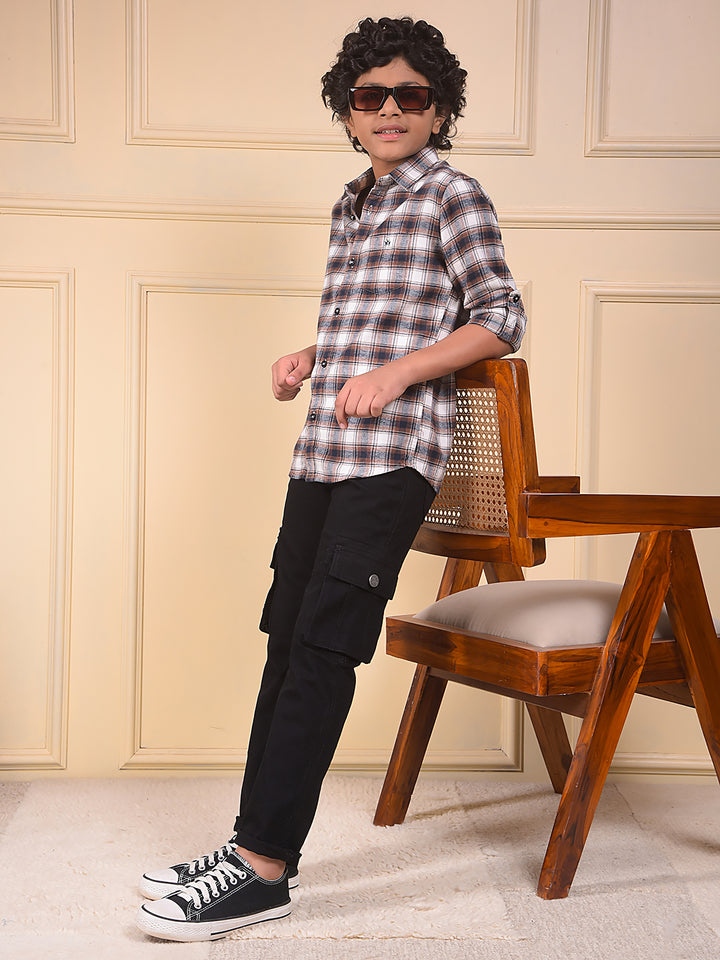 Brown Checked 100% Cotton Shirt