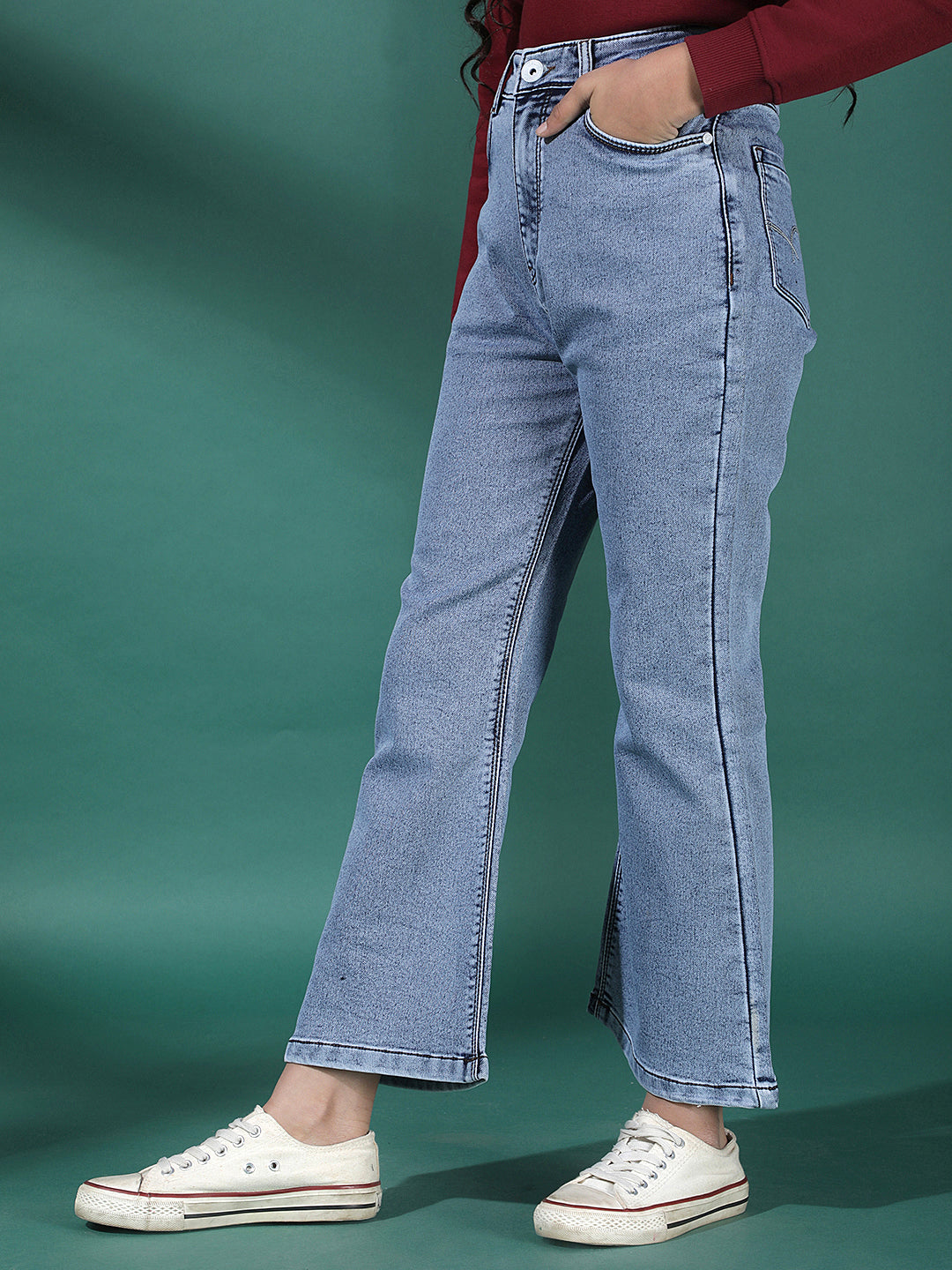 Girl's Blue Bootcut Cargo Jeans-Girls Jeans-Crimsoune Club
