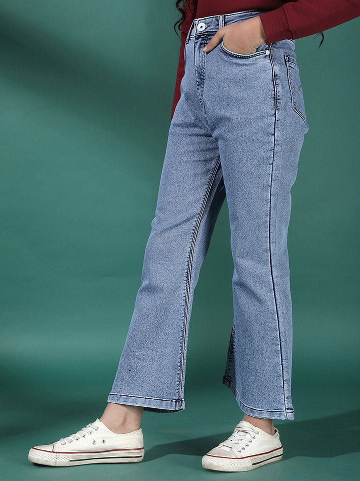 Girl's Blue Bootcut Cargo Jeans-Girls Jeans-Crimsoune Club