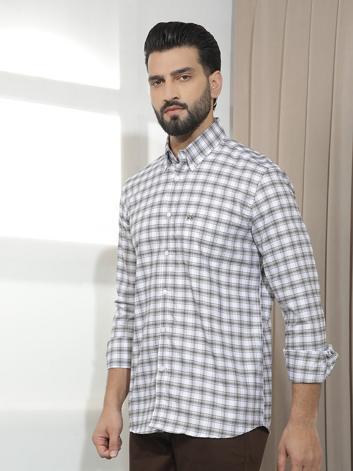 White 100% Cotton Checked Shirt