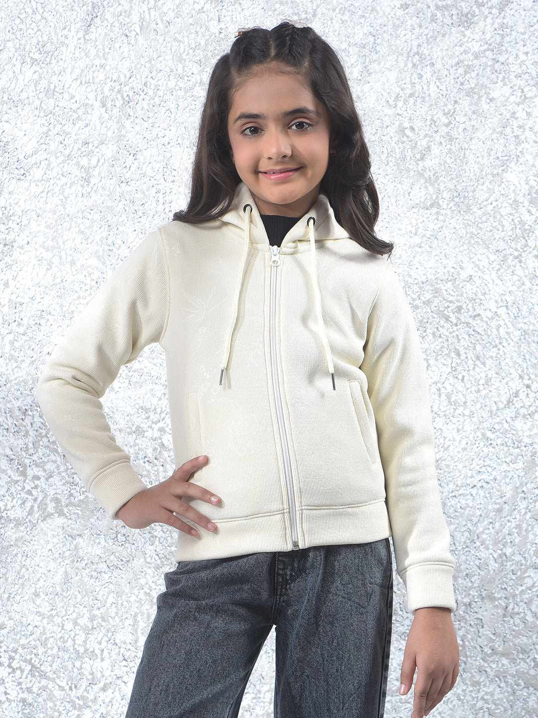 Cream Floral Print Hooded Neck Sweatshirt