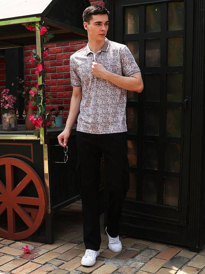 Purple Botanical Print Polo Neck T-Shirt