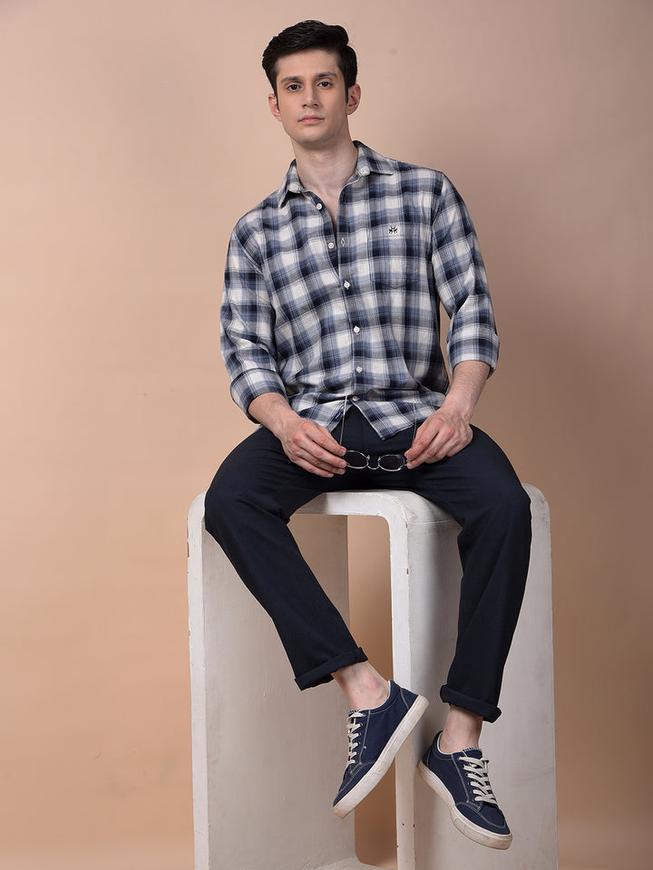 Navy Blue Checked Trousers