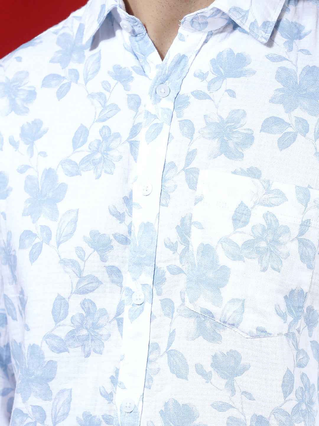 Blue Floral Print 100% Cotton Shirt