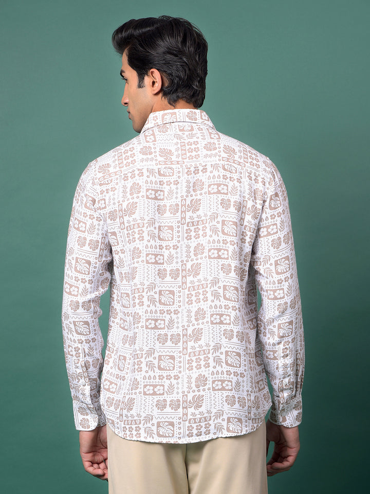 Brown Floral Print Shirt-Men Shirts-Crimsoune Club