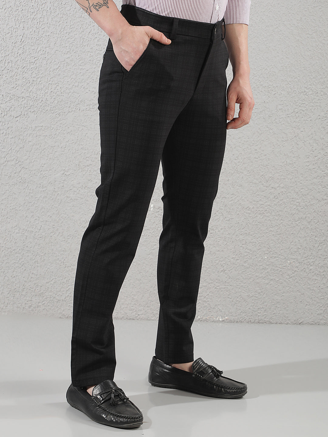 Black Checked Knitted Trousers