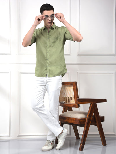 Olive Green Pure Linen Casual Shirt