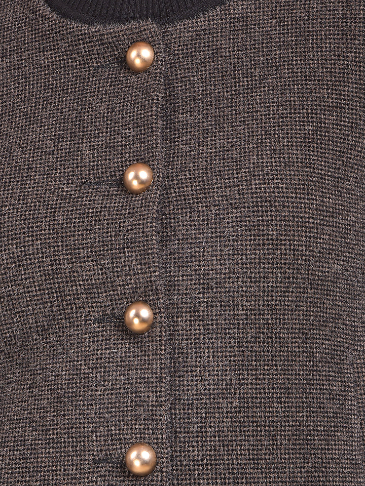 Brown Printed Single-Breasted Coat