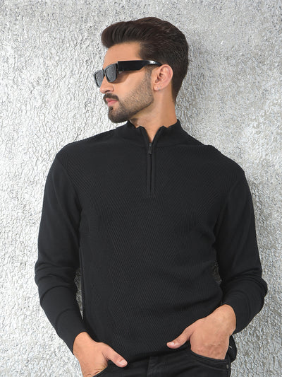 Black Jacquard 100% Cotton Sweater