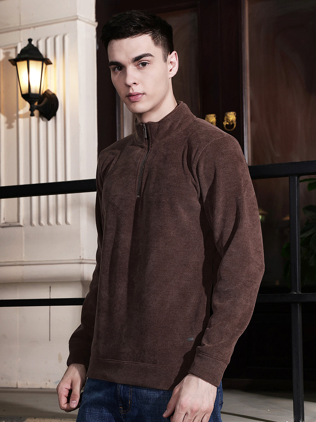 Brown High Neck Sweatshirt