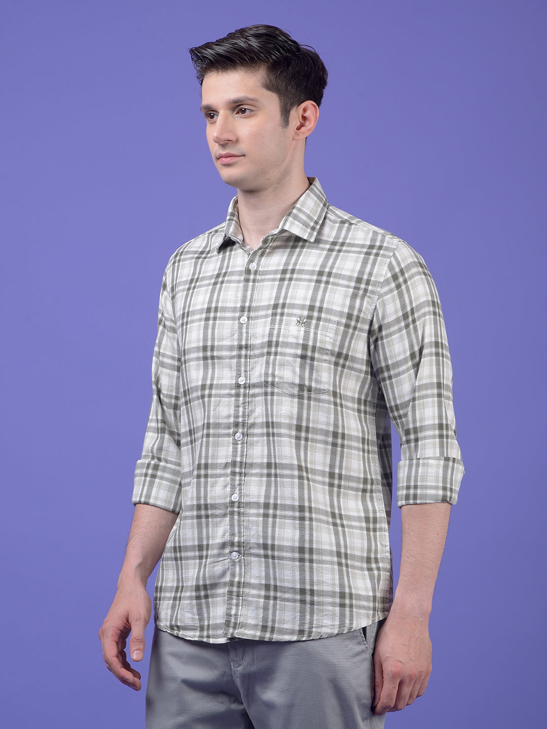 Olive Checked 100% Cotton Shirt