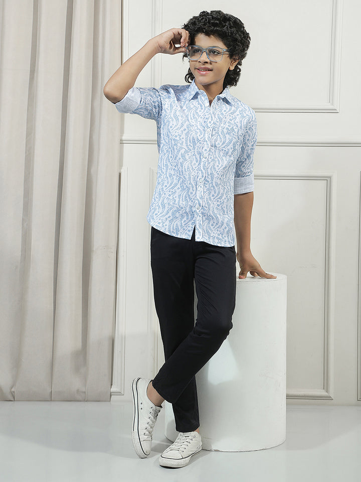 Blue 100% Cotton Paisley Print Shirt