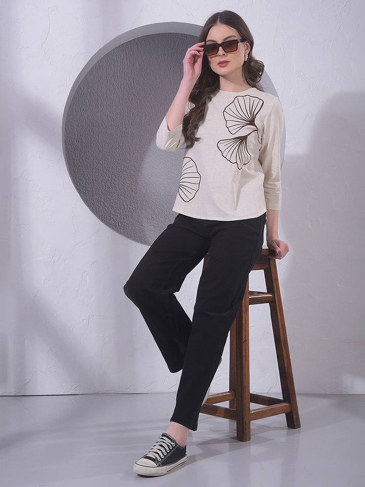 Beige Embroidered Top