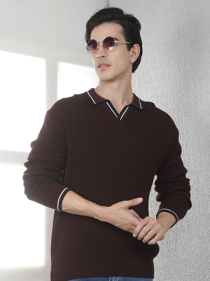Wine 100% Cotton Polo Sweater