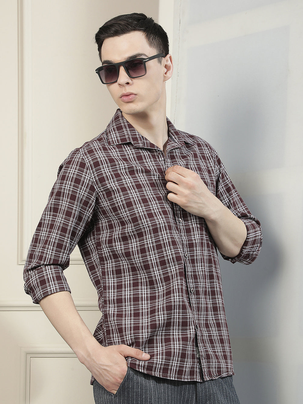 Purple Checked 100% Cotton Shirt