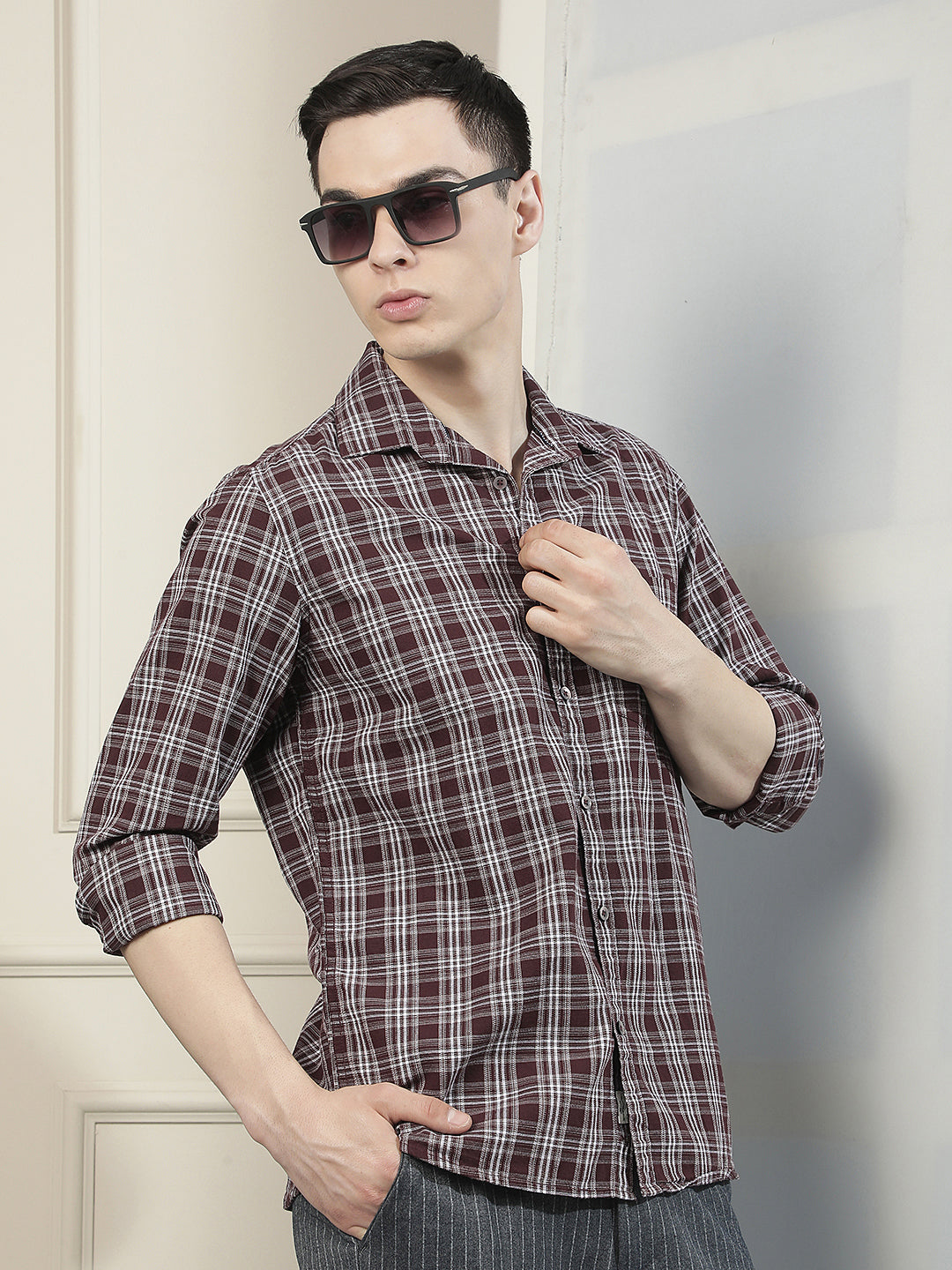 Purple Checked 100% Cotton Shirt