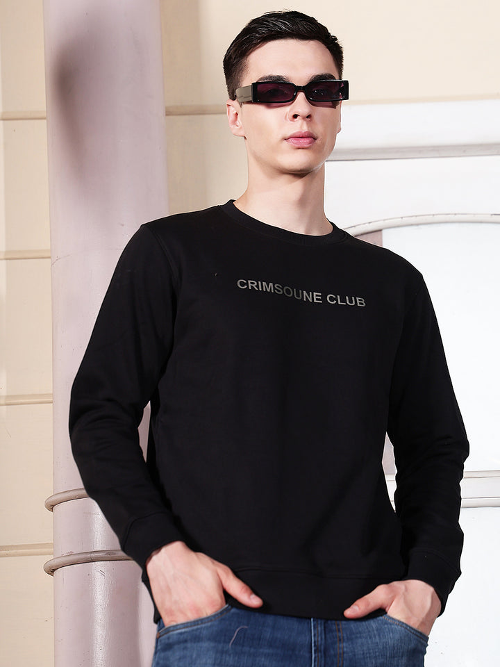 Black Typographic Print Round Neck Sweatshirt
