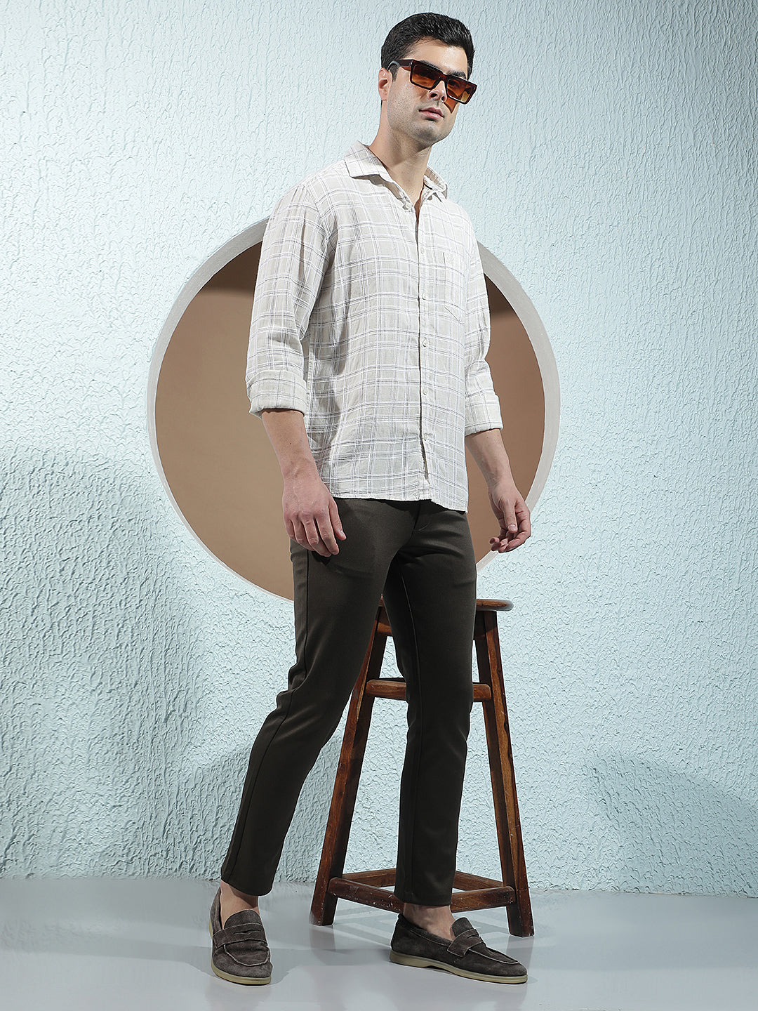 Cream Checked Linen Shirt