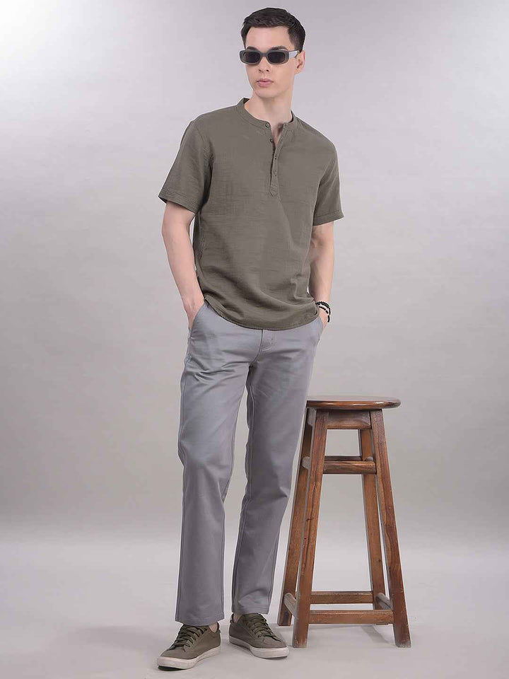 Grey Tailored Straight Trousers