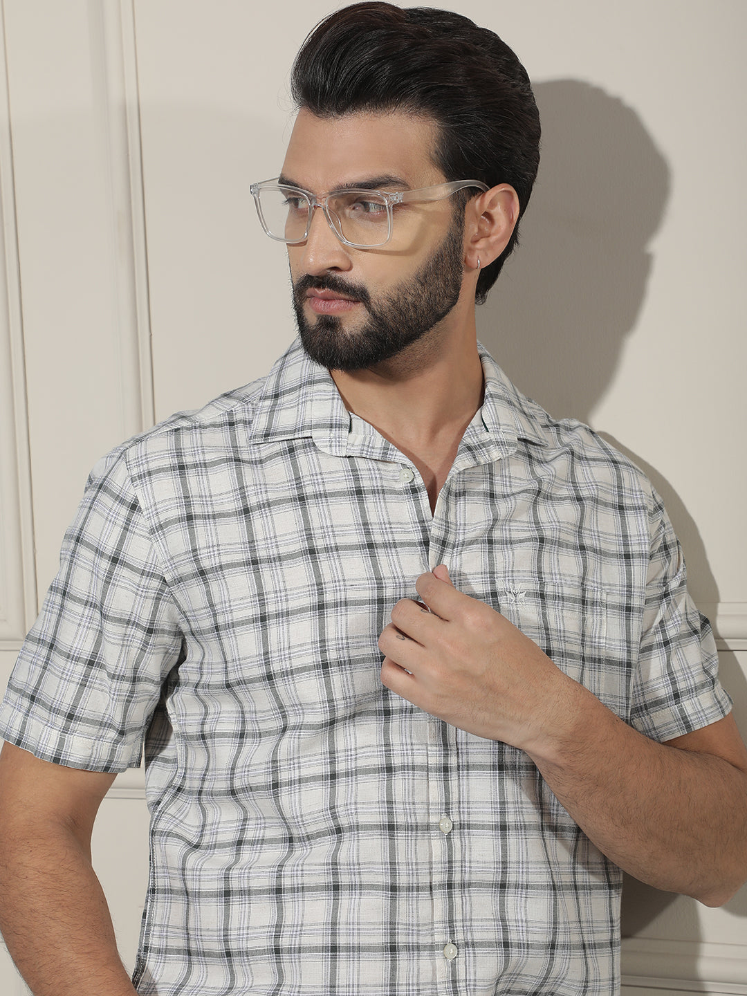 White Checked Linen Shirt
