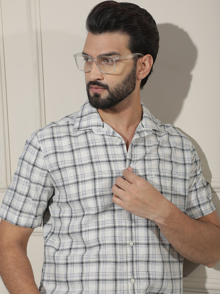 White Checked Linen Shirt