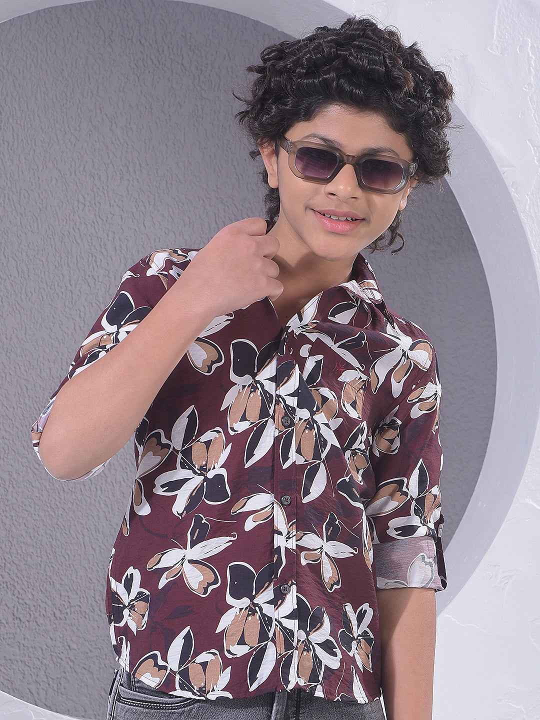 Brown Floral Print Shirt