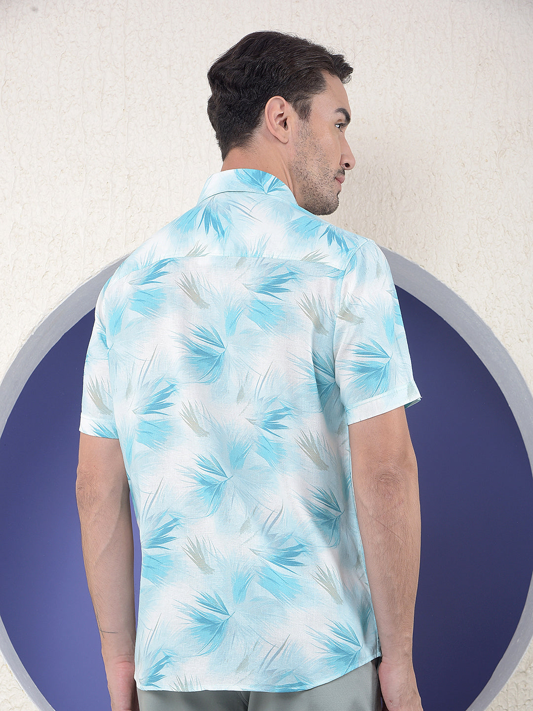 Blue Floral Print Linen Shirt