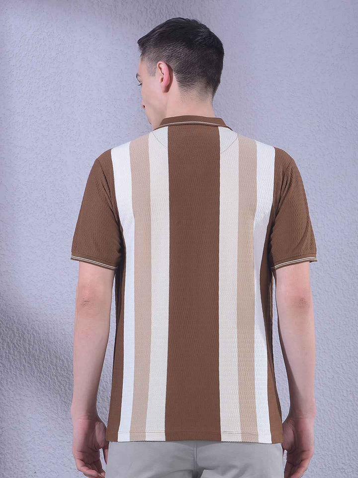 Brown Vertical Stripes T-Shirt