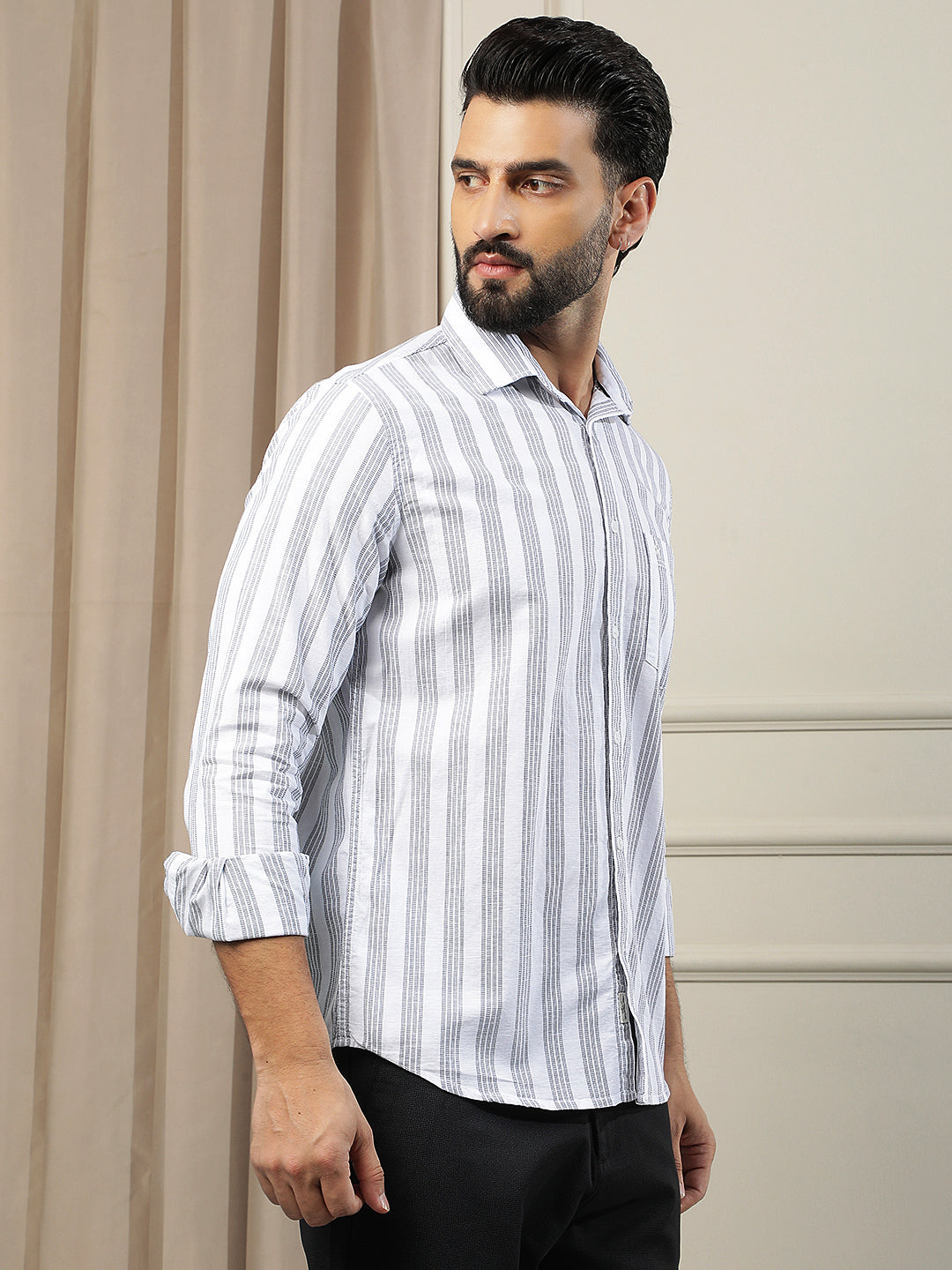White Vertical Stripes 100% Cotton Shirt