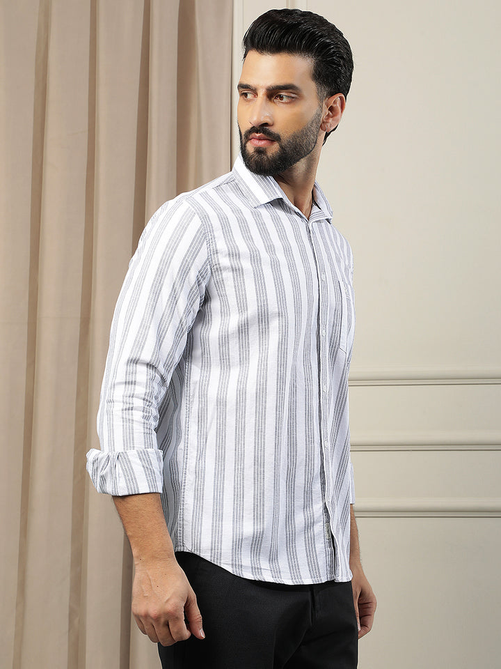 White Vertical Stripes 100% Cotton Shirt