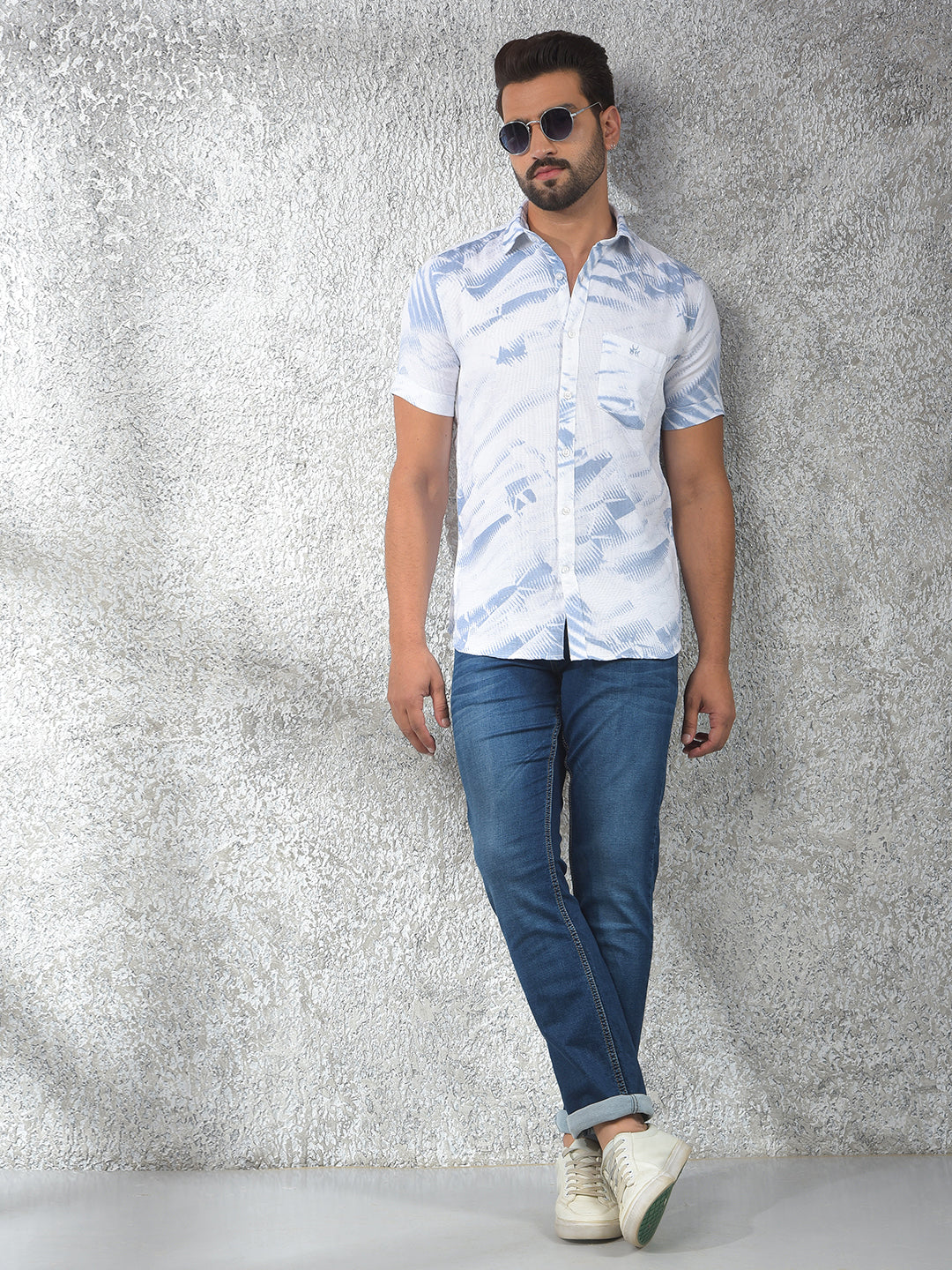 Blue Printed 100% Cotton Shirt