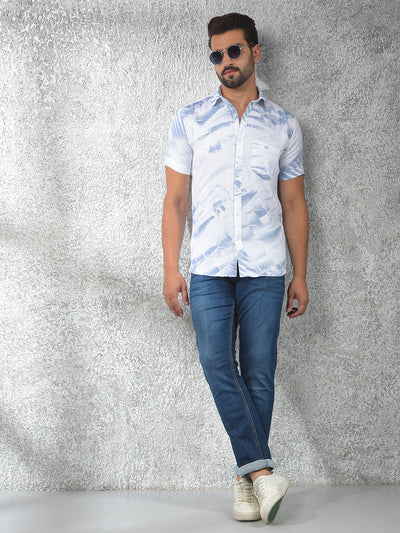 Blue Printed 100% Cotton Shirt
