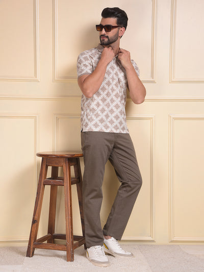 Brown Printed Polo Neck T-Shirt