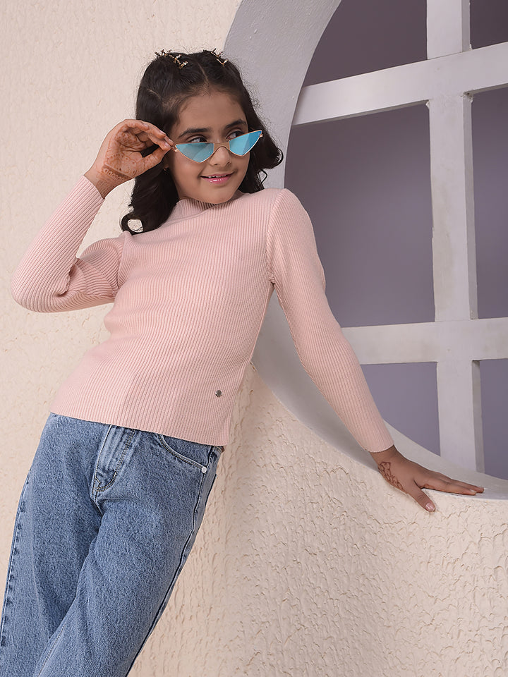 Peach Vertical Stripes Sweater