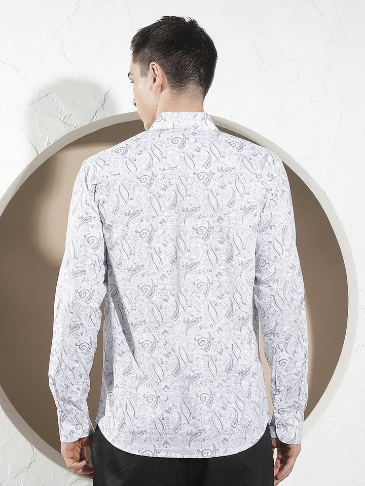 Grey Botanical Print Shirt