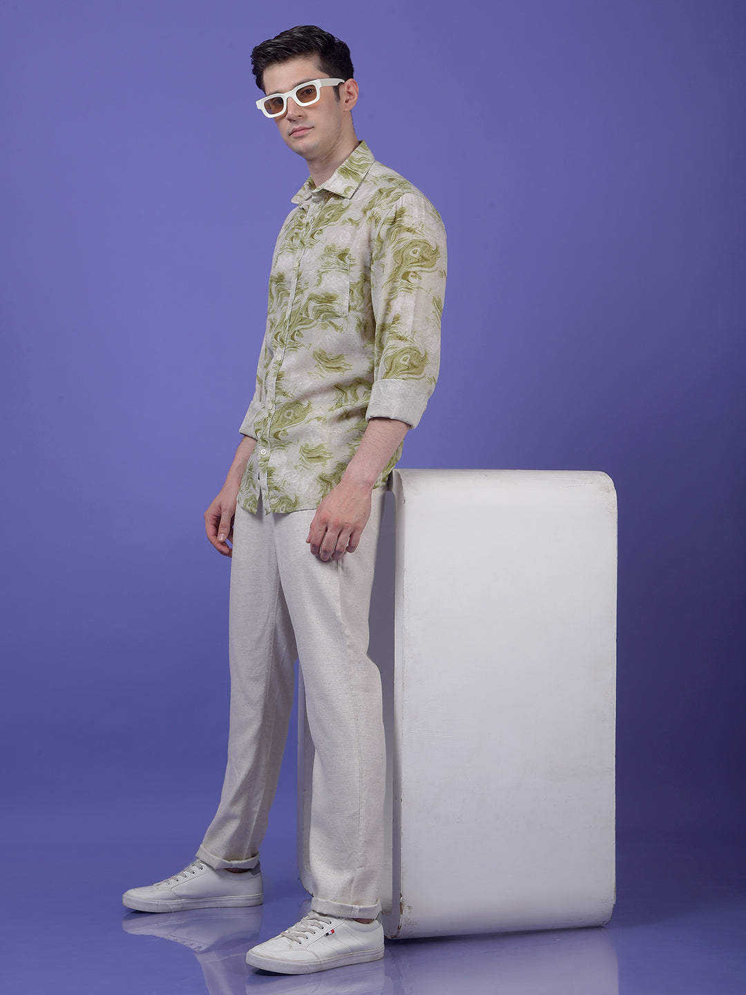 Green Printed Linen Shirt