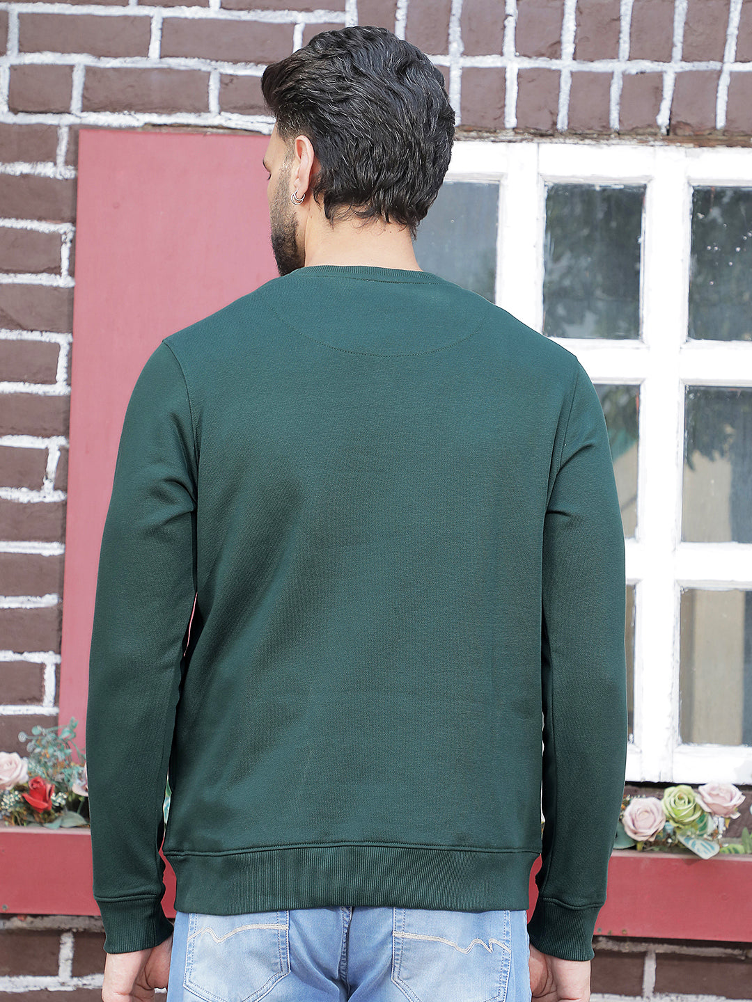 Green Typographic Print Round Neck Sweatshirt