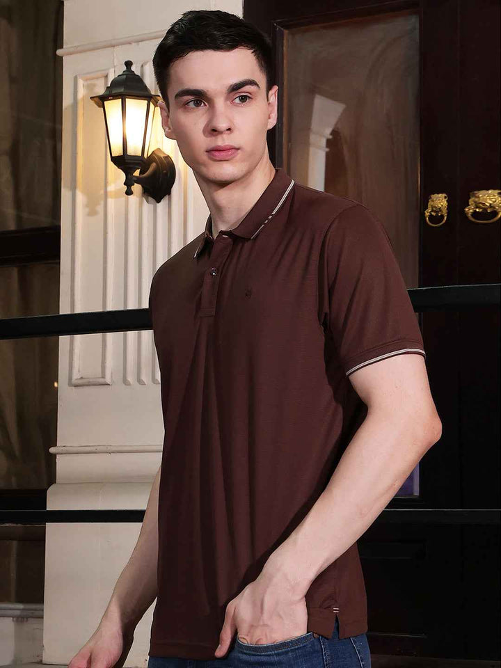Brown Polo Neck T-Shirt