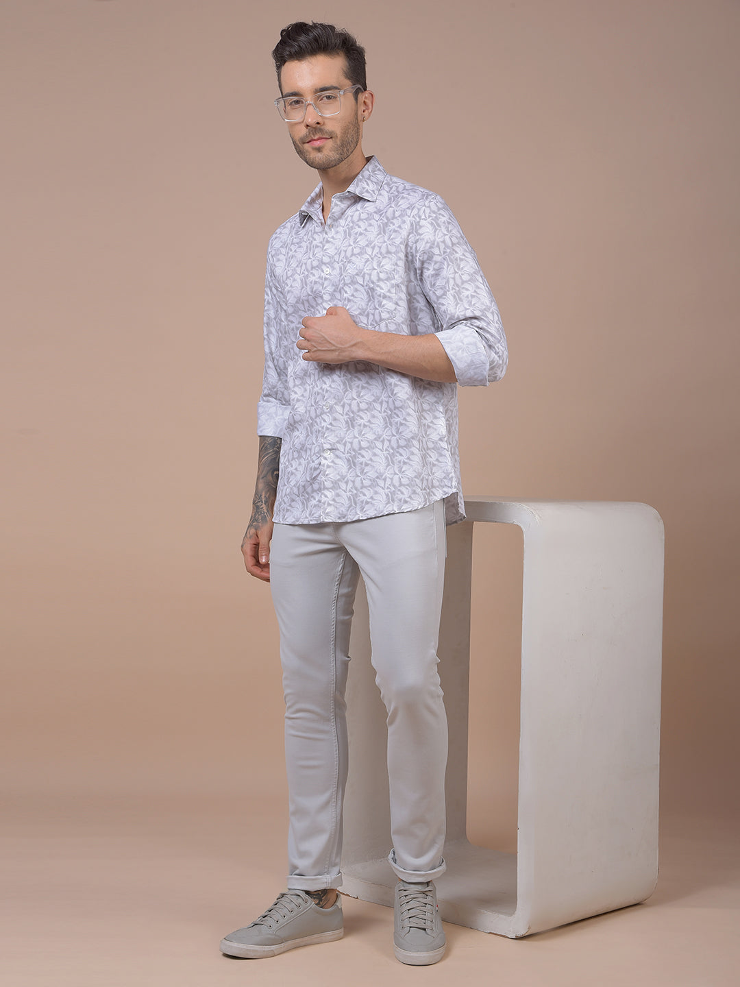 Grey Floral Print Shirt